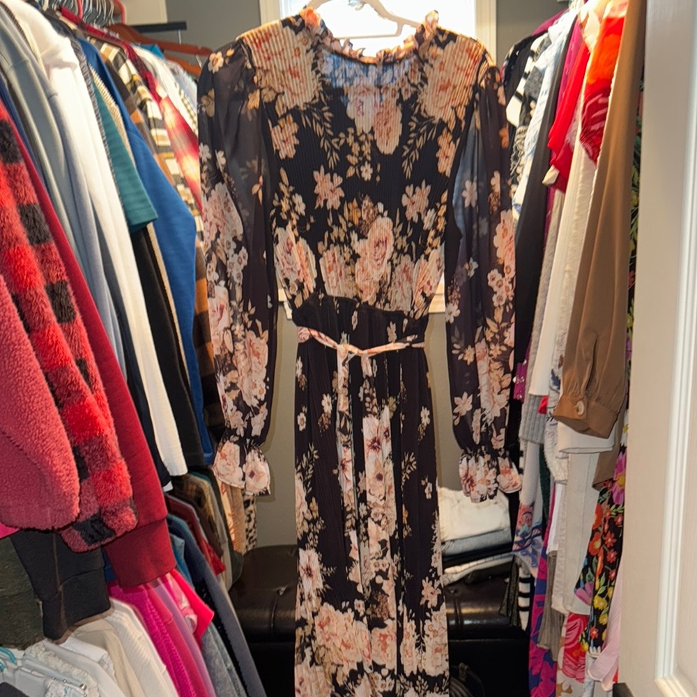 Floral Black and Pink Women's Dress